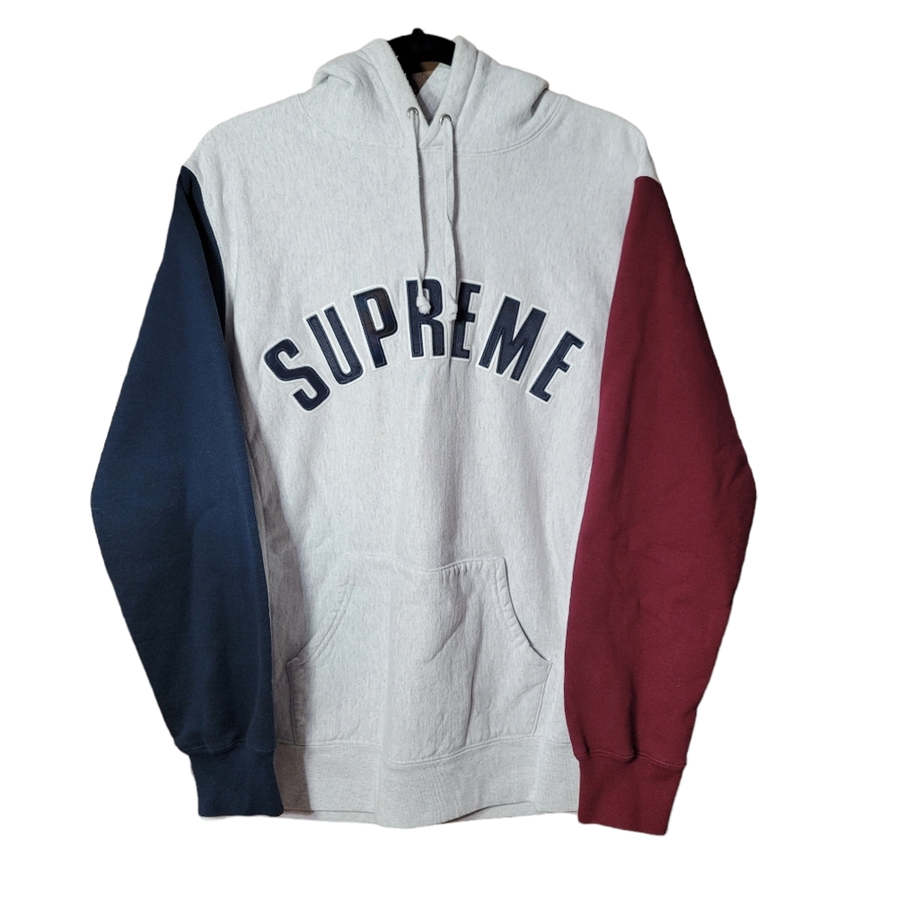 Rare FW16 Supreme HTF Color Blocked Arc Logo Hoodie Size Large Gray/Blue/Red